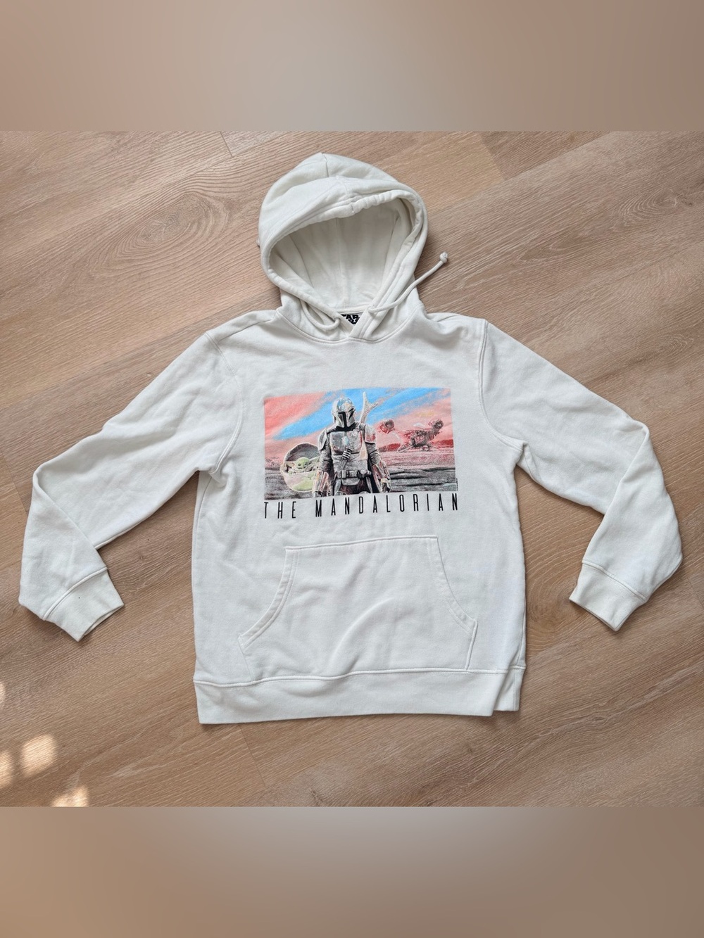 Star Wars Mandalorian Grogu Hoodie Sweatshirt Beige Graphic Pullover S Unisex
